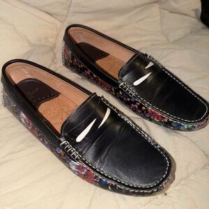 Robert Graham Black Leather Loafers Driving Shoes Multicolor Sole